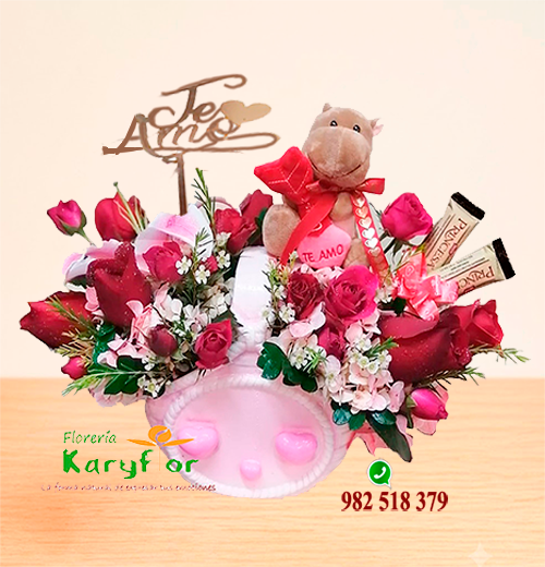 Cesta Cerámica<BR>rosas y mini rosas<BR>AM Y AM 016