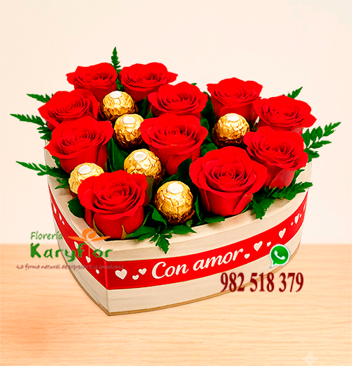 Canasta Corazón<BR>Rosas y Chocolate<BR>Am y Am 018