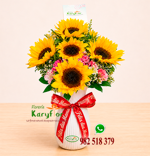 Florero 6 Girasoles<BR>Flores Variadas<BR>Mamá_012