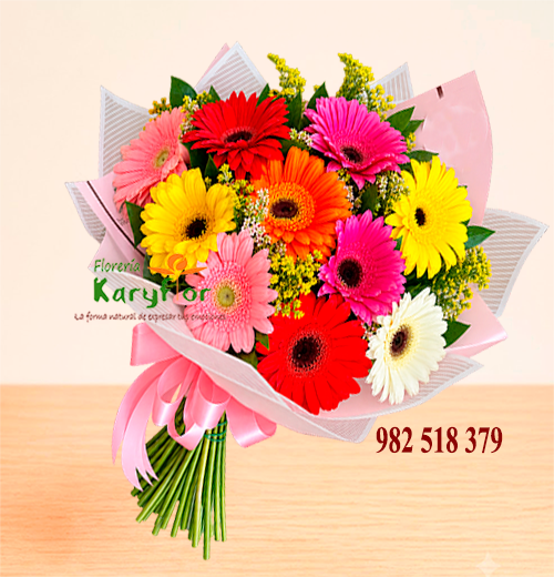 A. RAMO 10 GERBERAS<br>FLORES VARIADAS<br>RAMO_020